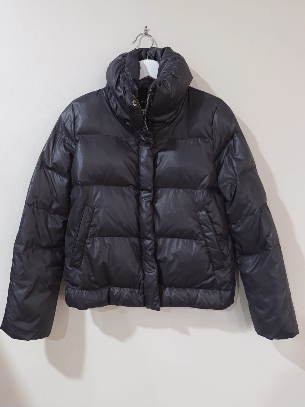 Club Monaco Women S Black Down Puffer Jacket High Collar Minimalist Chic